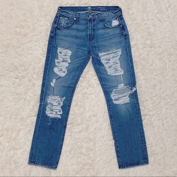 7 For All Mankind Relaxed Skinny Distressed Jeans - Picture 2 of 7